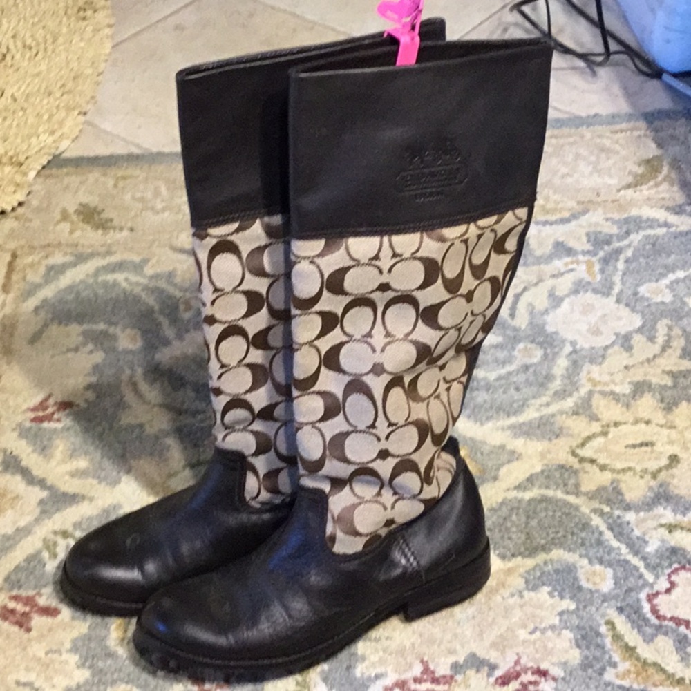 Coach Signature Print Brown Canvas /Leather Riding  Boot